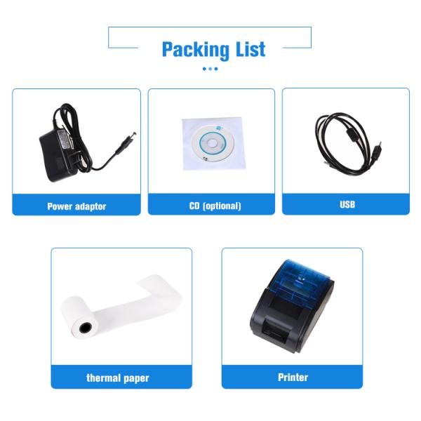 58mm Max Paper Size Home Thermal Printer for Cash Register Black Print Speed 70-90mm/s