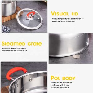 Best Sale 430 Stainless Steel Cooking Soup Pot Set Saucepan Cookware Set With