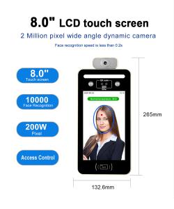 Cheap 8inch LCD Face Reading Biometric Machine Temperature 512M DDR3 DC12V 2A for sale