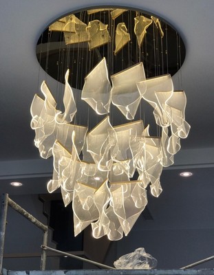 LED Postmodern Silver Love Paper Designer Stairs Staircase Chandelier Lighting Rinkle Suspended Lights(WH-MI-194)