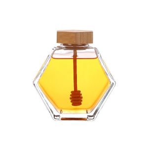 Hexagon Empty 240ml 380ml Glass Honey Jars With Dipper Eco - Friendly