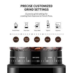 Black Homeuse Coffee Bean Burr Grinder Electric Particle Size CE ETL CB
