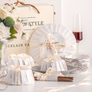 European Style Gray Dinnerware Sets With Luxury Porcelain And Scenic Pattern