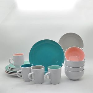 Pink Green Craftsman Ceramic Dinnerware Sets 16 Piece Dinner Set