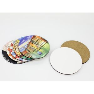 China Sublimation Blanks MDF Drink Coasters Wholesle with Cork Back- 4" Round