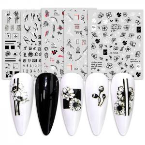 China OEM 3D Nail Art Decals Stickers Non Toxic Black White Horror Colors on sale