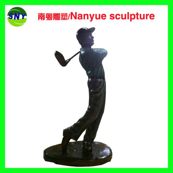 theme brand and trademark golf man sculpture by fiberglass bronze color large size for sale