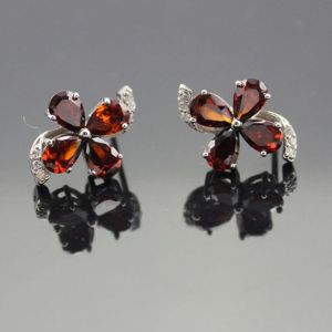 Sterling Silver Amethyst Cubic Zircon Quatrefoil Stud Earrings(E02)