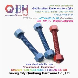 QBH PTFE 1070 Red/Blue/Black/Green Coated 1/4"-4" ASTM A193 B7 Threaded Rod Stud