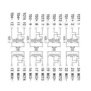 PT61020EL 1000BASE-T PoE+ Magnetic 1:1 24 PINS SMT Transformer