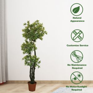 Restaurant Balcony Artificial Podocarpus Tree Faux Green Plant 1.6m No Nursing