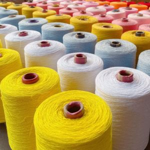 Cheap Fancy Sewing Polyester Spun Yarn Custom Ring Hot Fabric Polyester Viscose Blended Yarn for sale