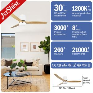 52 Inches Wooden Blades LED Lighting Ceiling Fan with Remote Control Switch