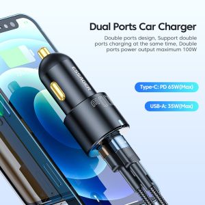 PD3.0 QC3.0 USB A Type C Dual Port Car Charger 100W 65W 35W