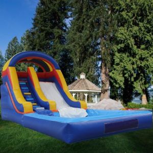 Green Palm Tree Jumping Bouncer Marble Tropical Waterslide Combo Bounce House