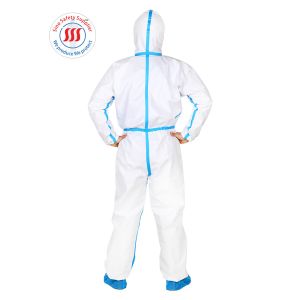 China PPE Non Woven Hazmat Suit White Chemical Uniform Disposable Jumpsuit Medical on sale
