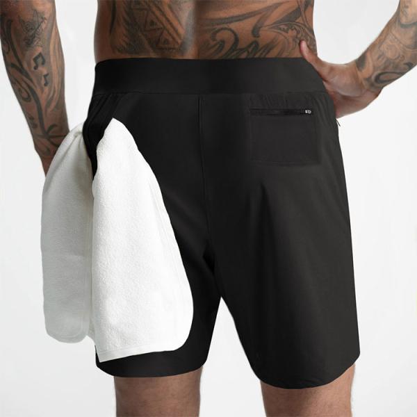 2 In 1 Athletic Training Workout Men Gym Shorts Polyester Double Layer Quick Dry