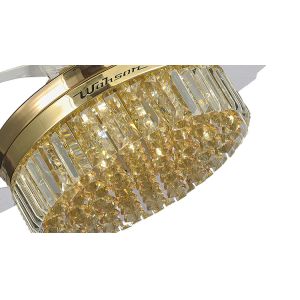 Crystal Lampshade Silent LED 36W Retractable Ceiling Fan Light With Folding