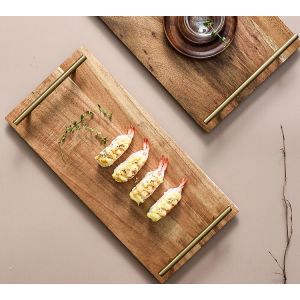 Wooden Serving Tray with Metal Handles, Stylish Farmhouse Decor Serving Platters