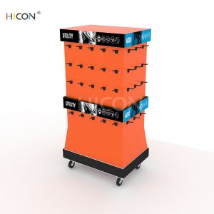 Movable 4-Sided Floor Orange Metal Headphone Display Stand for Sale