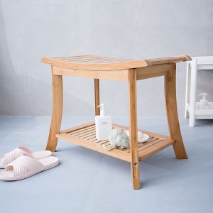 FSC Certificated Non Slip Bamboo Shower Bench Waterproof Seat Towel Holder