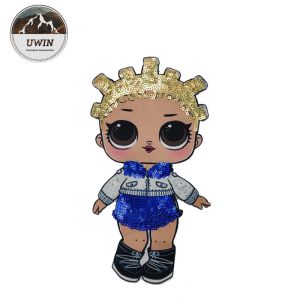 Doll Sequins Custom Woven Patches 5CM Size Sew On Backing For Clothing