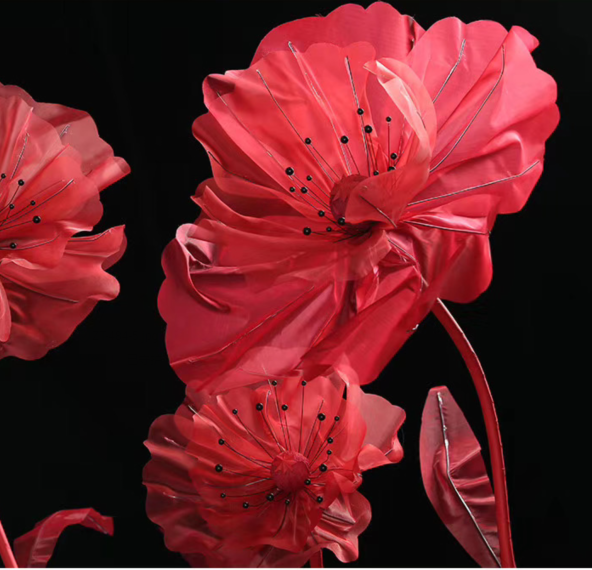 Beautiful set 3 pcs different long stem silk passion flowers for wedding event floor decoration