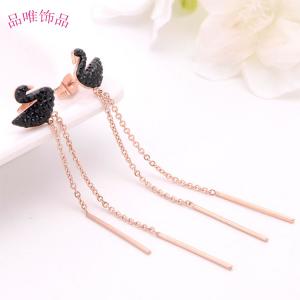 China Fashion Color Women Jewelry Latest Fashion Rose Gold Plated Earring Swan Tassel Stud Earrings on sale