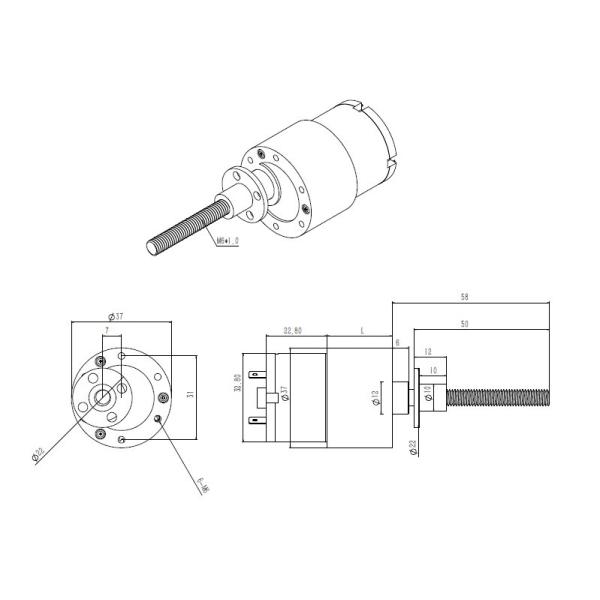 JGB37 520 M6 Thread 24V DC Gear Motor 12v High Torque 50mm Long Geared