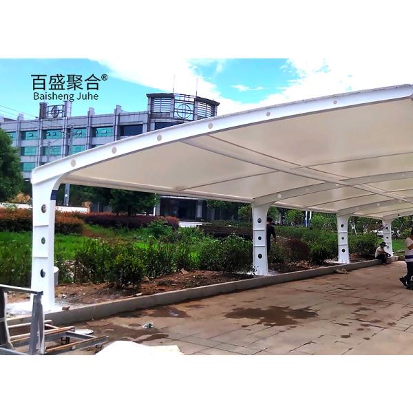 PVDF PTFE Tensile Membrane Fabric Large Steel Frame Automatic Awning for 3 Cars