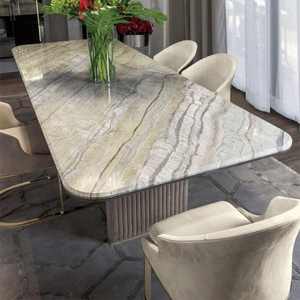 Italian Minimalist Custom Marble Dining Table Rectangular Stainless Steel
