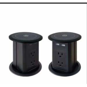 Cheap Hot Selling Pop-Up Power Sockets Double side design 4 AC Outlets with dual USB A+C +wireless charger for desktop for sale