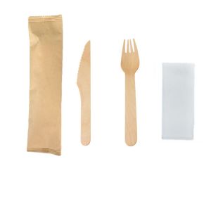China 3 In 1 Compostable Disposable Wooden Utensils Cutlery Kit 160mm on sale