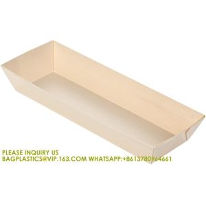 Compostable Food Containers, Rectangle Wooden Bento Boxes - Long Flare, Grease
