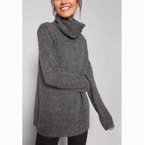 China Marl Tunic Long Sleeve Pullover Sweater , Neck Knitted Dressy Pullover Sweaters on sale