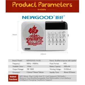 Buddhist dc 5v mini speaker portable digital radio mp3 player with usb input