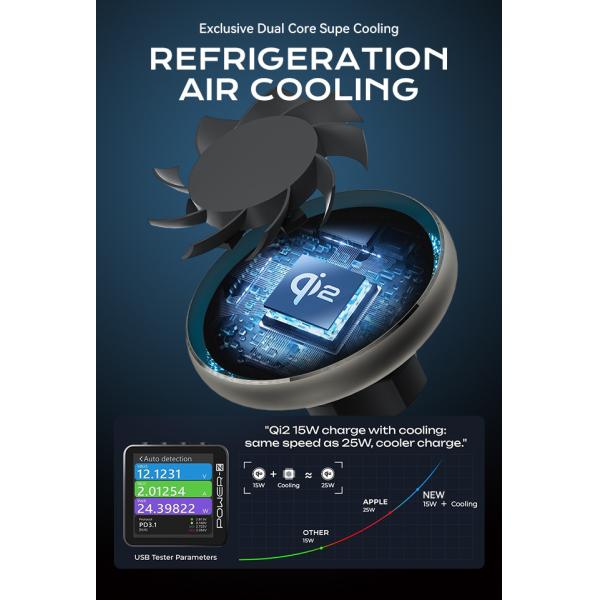 Starry Sky Light Magnetic Car Wireless Charging Bracket Built-In Silent Cooling Fan CD Pattern Lenses High-End Metal Frame