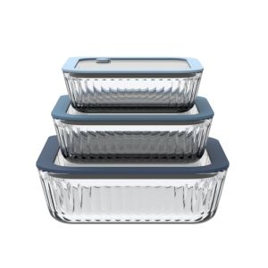 Rectangular Striped Customizable BPA-Free Glass Food Container with Vented Glass
