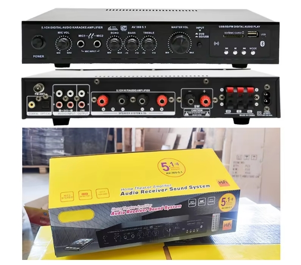5.1CH 120W*2+25W*3 HIFI Power Amplifier with Optical Coaxial Input, BT 5.0, Super Bass, for Home Theater Karaoke Party