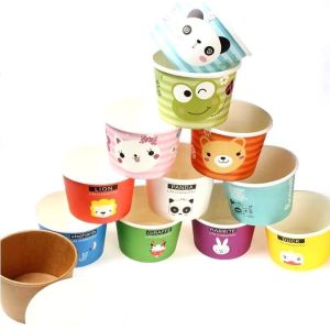Gelato Paper Cup Icecream Paper Cup With Lids,4oz paper ice cream single serving