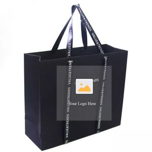 Cheap OEM 20x25x10cm Personalized Paper Garment Bags With Satin Ribbon for sale