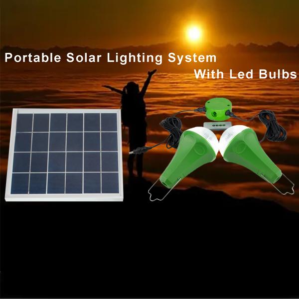 CE ROHS 10W 5V 2pcs*3W Bulb Solar Light Kits With Mono Solar Panel