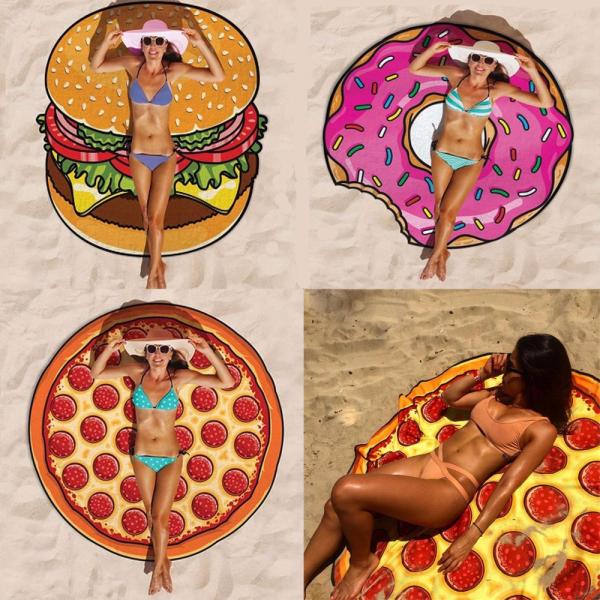 Women Beach Cover Up Pareo Pizza Creative Shape Beach Mat Swimwear Cartoon Cloak mats Summer Saida De Praia