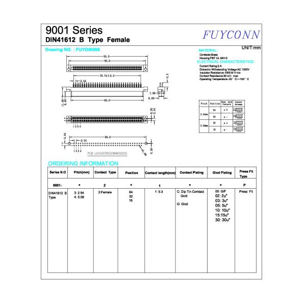 Female DIN41612 Connector 2Rows 16pin 32pin 64pin Solderless PCB Eurocard Connector