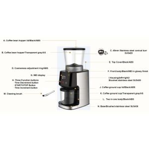 Quiet Conical Burr Coffee Grinder 165W 275g DC Motor Espresso Coffee Making