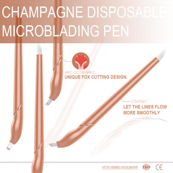 Luxury Champagne Sleek Disposable microblading Pen For Eyeliner with Pigment Brush