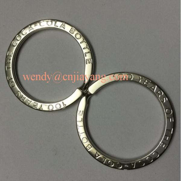 Quality jiayang shiny silver laser cut logo flat split key ring with engraved logo wholesale