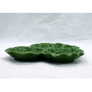 Ceramic Cabbage Plate Green Leaf 3 Section Serving Platter for Table Restaurant