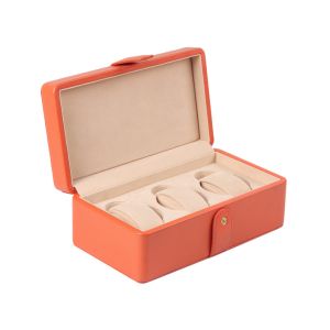 3 Slots Watch Storage Box Leather Orange Color With Velvet Lining