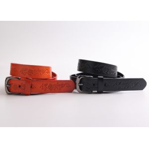 Orange Fashional Embossing Custom Carved Leather Belts With Flower Patterns